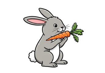 Fototapeta premium Cute Cartoon Rabbit with Carrot Illustration png, isolated on transparent background