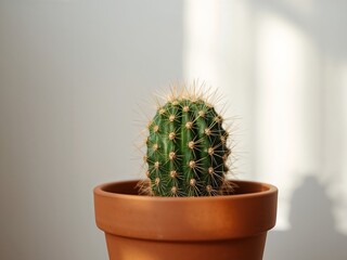 Minimalist Cactus Portrait. Golden Spines and Earthy Tones in Soft Light.