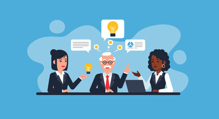 Diverse business team collaborates, exchanging ideas and communicating effectively in a professional meeting. Represents teamwork, innovation, and strategic planning for success.