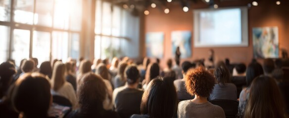 The engaged audience captivated by a professional presentation in a modern seminar room.