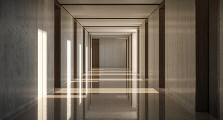 Fototapeta premium Modern Architectural Design. Interior Hallway with Natural Light and Polished Floor.