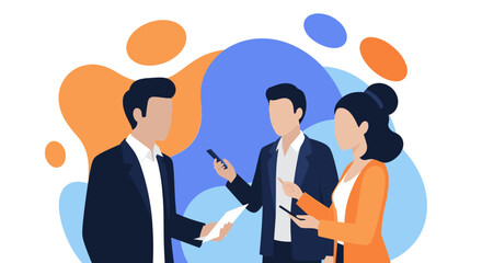 Business team collaborating, discussing ideas, and using technology. Professional colleagues networking and exchanging information in a modern work environment.