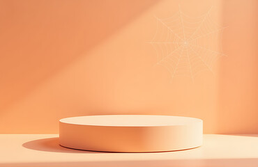 minimalist podium faded orange base delicate spider web shadow restrained