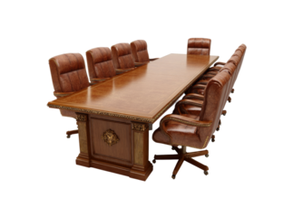 Elegant conference table with brown leather chairs boardroom setting, Isolated On Transparent Background