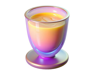 Glass cup with orange liquid gradient color aesthetic 3d illustration isolated on transparent background