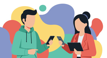 Two people engaging with mobile devices, symbolizing digital communication, social networking, and online business. Perfect for technology and lifestyle concepts.