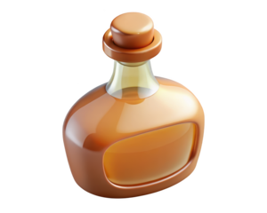 Glossy potion bottle with cork stopper fantasy game elixir liquid healing item 3d illustration isolated on transparent background