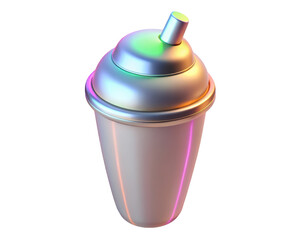Holographic neon drink cup with lid metallic finish aesthetic design illustration 3d illustration isolated on transparent background
