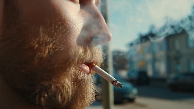 Contemplative Moment: A man, lost in thought, takes a thoughtful pause, the gentle swirl of smoke, a fleeting visual poem.