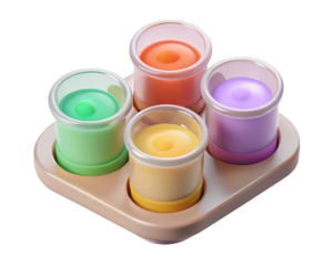 Liquid in glass containers on holder pastel colors artful display smooth design style refreshing look 3d illustration isolated on transparent background