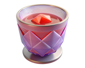 Luxurious cocktail glass with red wine and ice cube glossy design 3d illustration isolated on transparent background