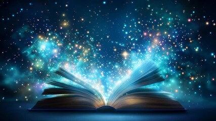 Fantasy book open with magical glowing stars and light particles emerging, suggesting imagination, wonder, and storytelling in a dreamy atmosphere
 - Powered by Adobe