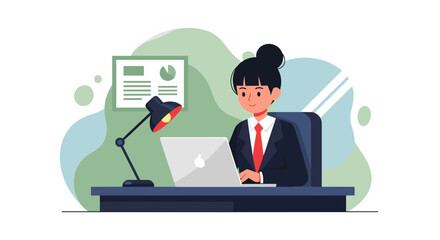 Professional businesswoman working diligently on her laptop at a desk, illustrating remote work, office productivity, and career success. Ideal for business and technology concepts.