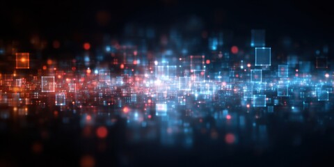 Fototapeta premium Vibrant digital abstraction with glowing squares creating a mesmerizing visual effect at night