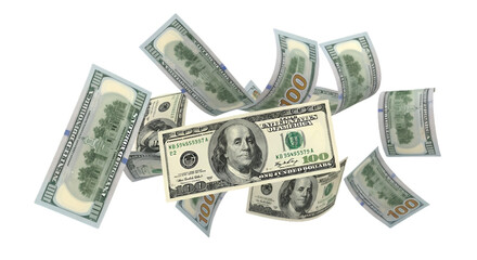 Abundant scattered us dollar bills isolated on transparent background money rain currency wealth transparent background
