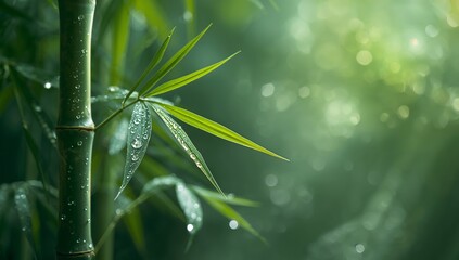 Serene Bamboo Grove. DewKissed Leaves in a Mystical, Peaceful Forest Ambience.