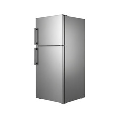 Modern silver two door refrigerator isolated on transparent background