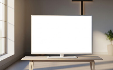 Tv Mockup In Quiet Church Reception With Natural Lighting