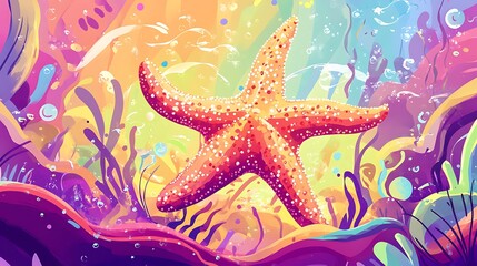 Starfish in abstract underwater scene