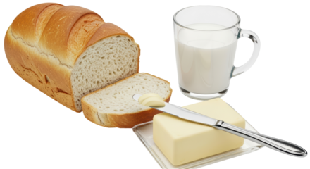Isolated Bread with Butter and Milk