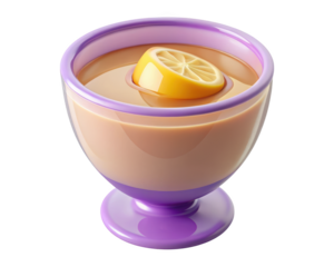 Refreshing peach drink in glass with lemon slice minimalist style 3d illustration isolated on transparent background