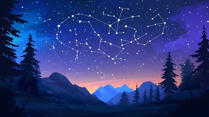Starry night landscape illustration