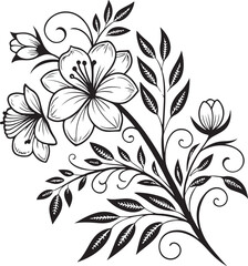 "Elegant Black and White Floral Vector Design, Decorative Flower Pattern Illustration, Botanical Ornamental Artwork"