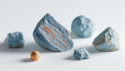 Naklejka premium Light blue rocks with orange streaks on a white surface