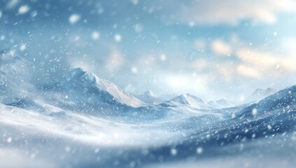 Snowy mountain range under a blizzard