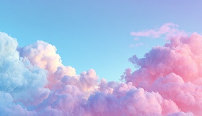 Pastel cloudscape.  Soft, vibrant clouds in pastel pink, blue, and white against a light-blue sky