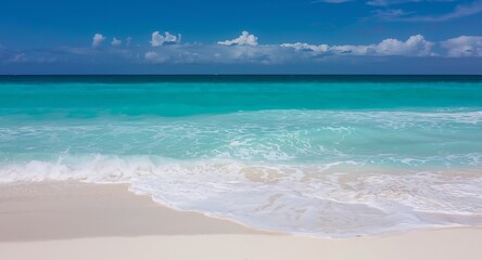 Tranquil Turquoise Waters of a Tropical Beach under a Bright Blue Sky.