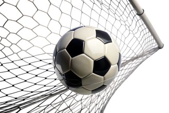 Soccer Ball in Goal Net Isolated on White Background as Transparent. PNG. AI GENERATED