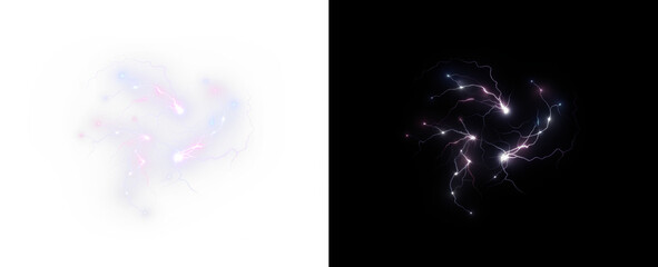 Overlay, electric, purple, lightning, energy, flash create striking glow. PNG overlay, electric, purple, lightning, energy spark shines with transparent effect. Powerful storm PNG perfect for weather 