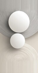 Abstract design with layered circles and striped backgrounds in beige and gray