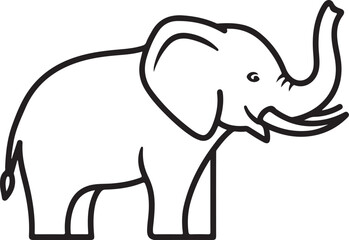 Line art illustration of a happy elephant with trunk raised