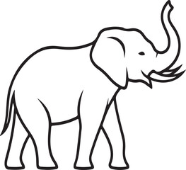 Fototapeta premium Outline drawing of an elephant with raised trunk illustration