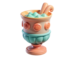 Stylized cartoon vase with green liquid and sticks decorative design 3d illustration isolated on transparent background