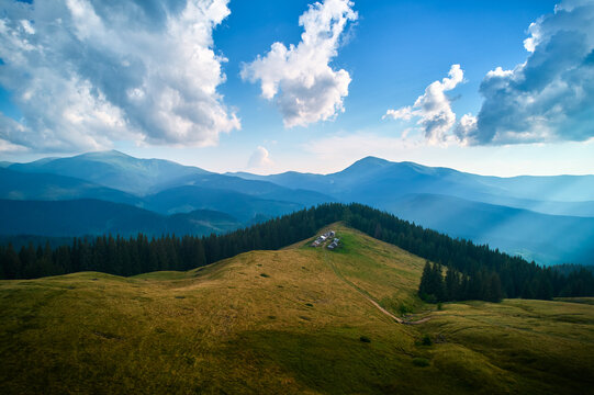 Fototapeta Aerial view of mountain hills. Ukraine, Carpathians.