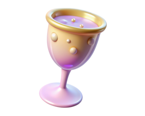 Stylized golden chalice filled with pink potion detailed medieval artifact pink theme magical object shiny ornate style 3d illustration isolated on transparent background
