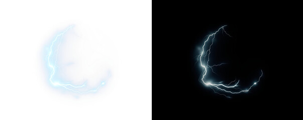 Blue, lightning, frame, border, circle, thunderbolt. Electrifying discharge PNG glowing with voltage sparks. Dynamic PNG Overlay with transparent energy effect.