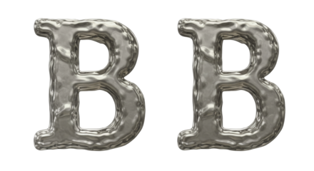 Shiny metallic letter B png isolated on transparent background