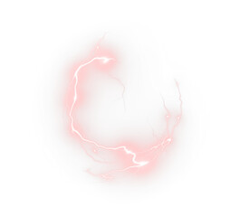 Magic, red, abstract, neon plasma ring spark glowing with electric lightning energy. Transparent portal PNG effect, futuristic thunder circle PNG Overlay for storm and shock design themes.
