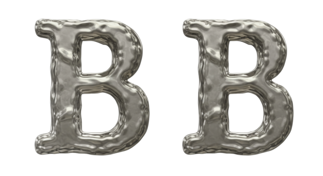 Shiny metallic letter B png isolated on transparent background