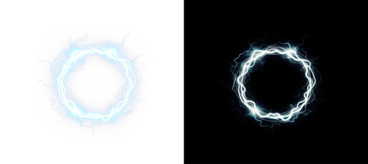Red, abstract, magic, neon, portal, thunderstorm. Powerful glowing ring PNG with lightning energy sparks. Futuristic PNG Overlay effect with transparent crackling frame.