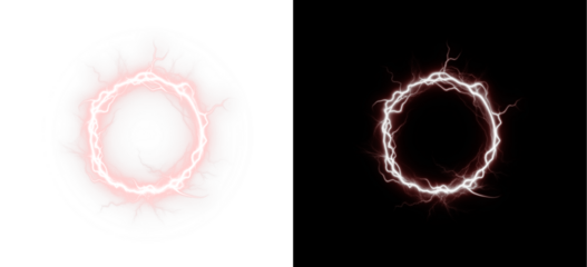Magic, red, abstract, neon plasma ring spark glowing with electric lightning energy. Transparent portal PNG effect, futuristic thunder circle PNG Overlay for storm and shock design themes.