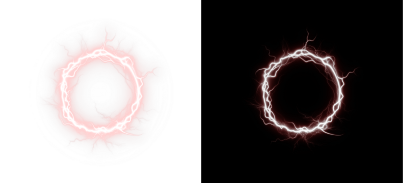 Magic, red, abstract, neon plasma ring spark glowing with electric lightning energy. Transparent portal PNG effect, futuristic thunder circle PNG Overlay for storm and shock design themes.