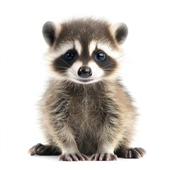 Fototapeta premium Cute baby raccoon sitting, looking directly at viewer