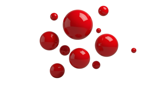 3D Rendered Floating Red Sphere Group on Black Background Illustration