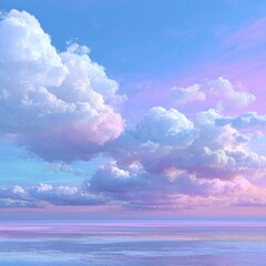 Pastel sky with puffy clouds over tranquil water