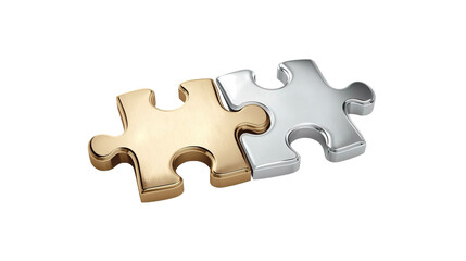 Obraz premium Realistic Interlocking Gold and Silver Puzzle Piece Collaboration Partnership Element